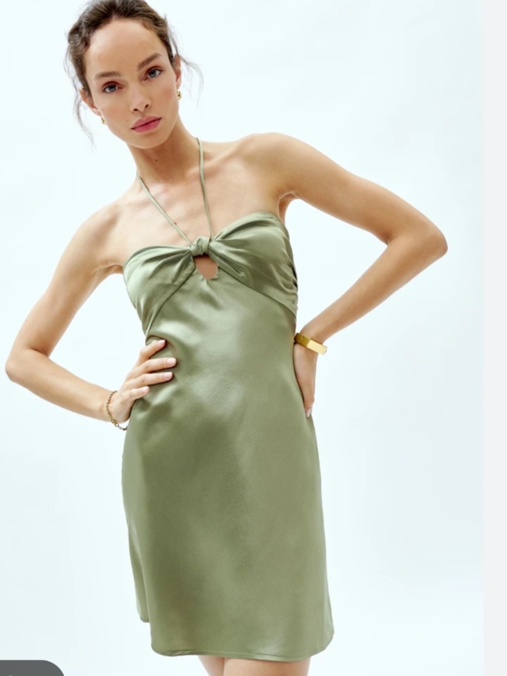 Reformation Mountain Satin Halter Mini Dress | Sage Green | Size 0